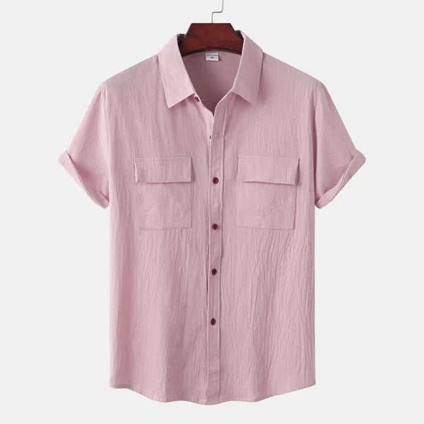 Men's Short Sleeve Button Up Shirt | Lightweight Fabric with Chest Pockets for Summer Style 8