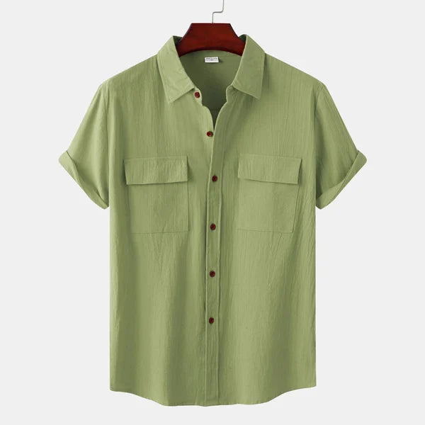 Men's Short Sleeve Button Up Shirt | Lightweight Fabric with Chest Pockets for Summer Style 9