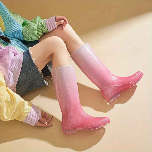 Mid-Calf Rain Boots | Waterproof Gradient Design for Women 0