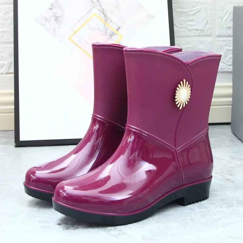 Mid-Tube Rain Boots | Waterproof PVC with Fleece Lining for Comfort 0