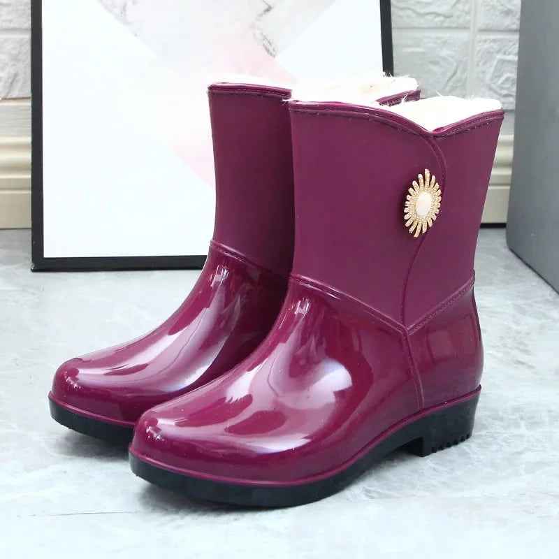 Mid-Tube Rain Boots | Waterproof PVC with Fleece Lining for Comfort 7