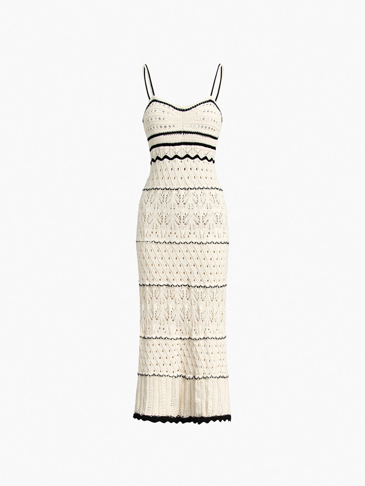 Midi Crochet Eyelet Dress | High Stretch Knit with Contrast Binding 0