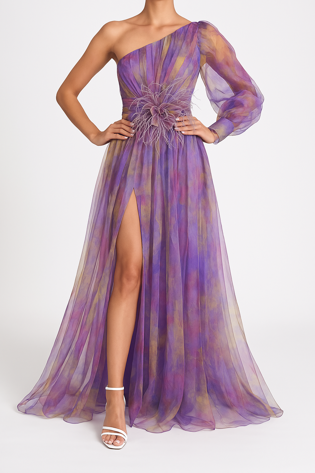 One-Shoulder Evening Gown | Elegant Floral Print Maxi for Formal Events 1