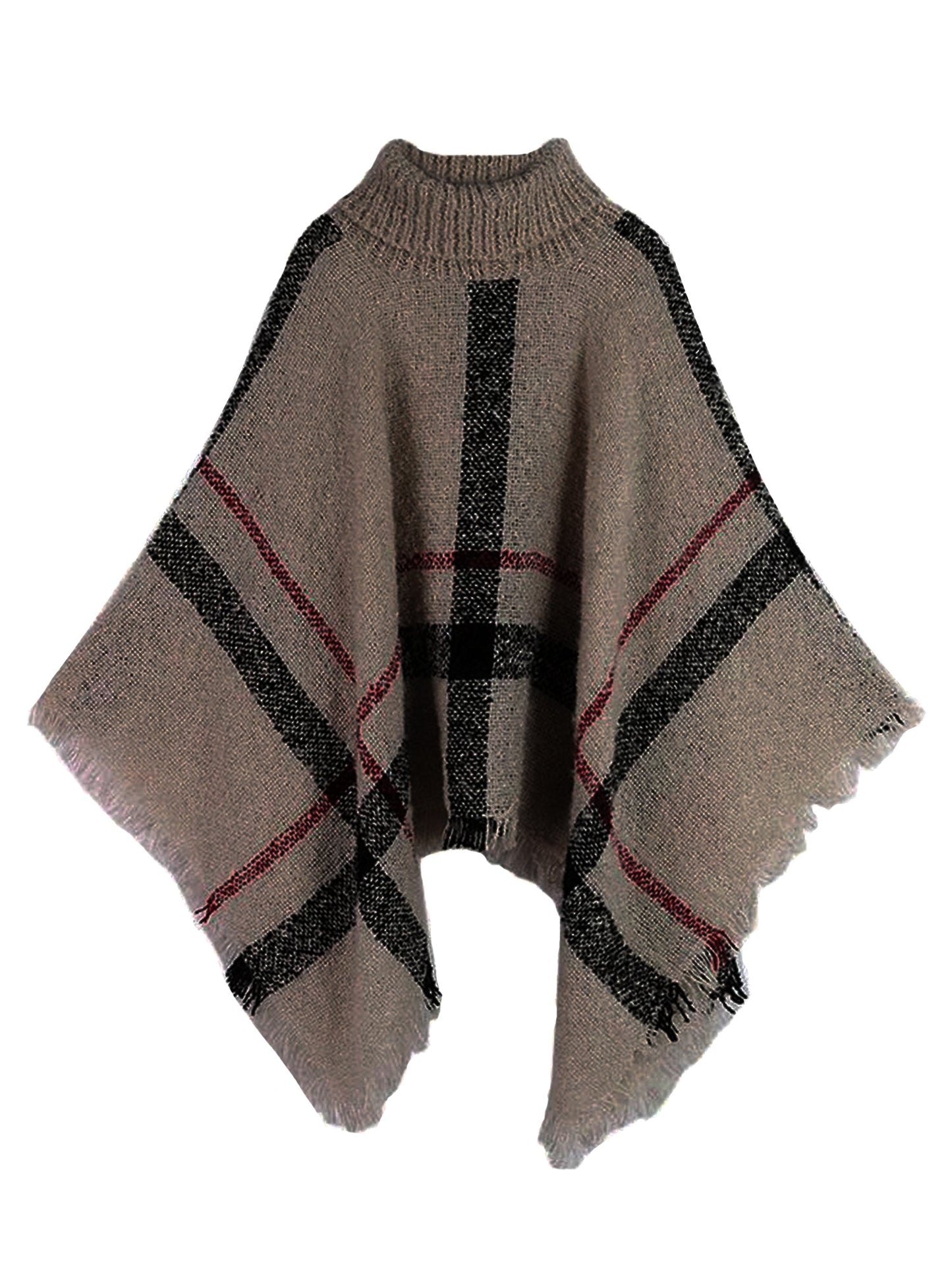 Plaid Turtleneck Cape Sweater | Cozy Acrylic Fabric with Versatile Fit 5