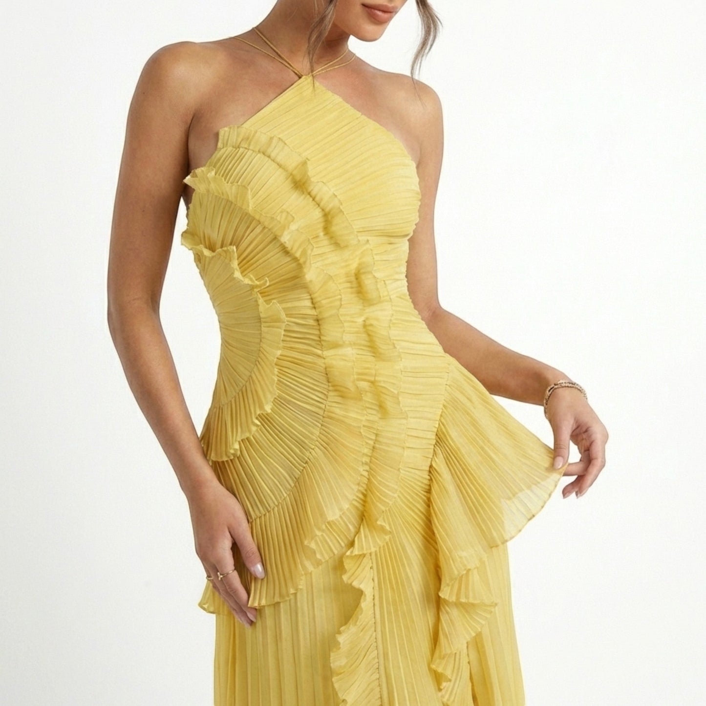 Pleated Maxi Dress | Halter Neck Ruffled Design for Summer Events 8