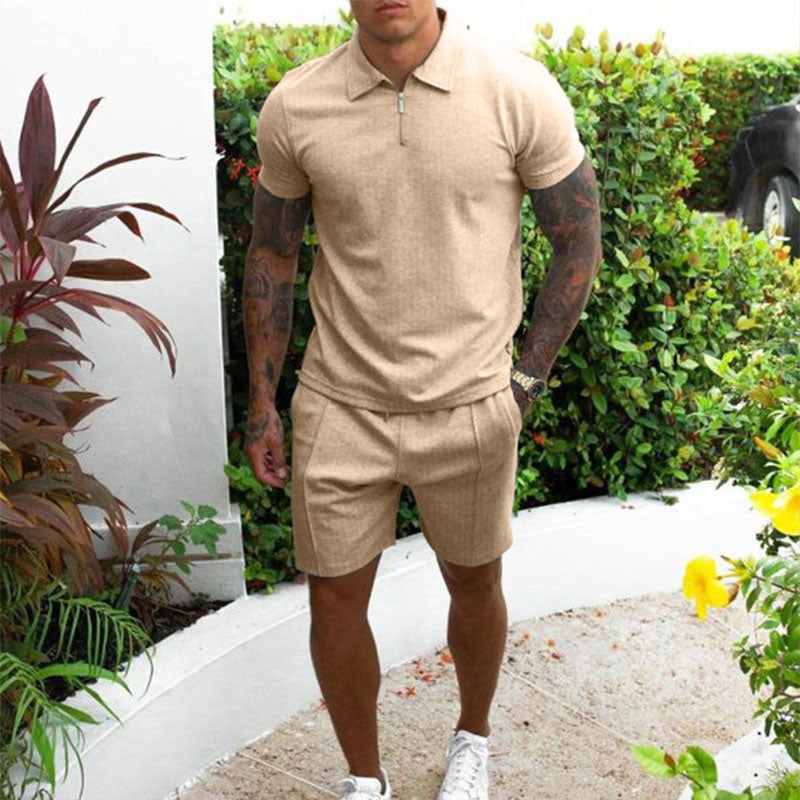 Polo Set | Stylish Zip-Up Top with Comfortable Elastic Waistband Shorts 0