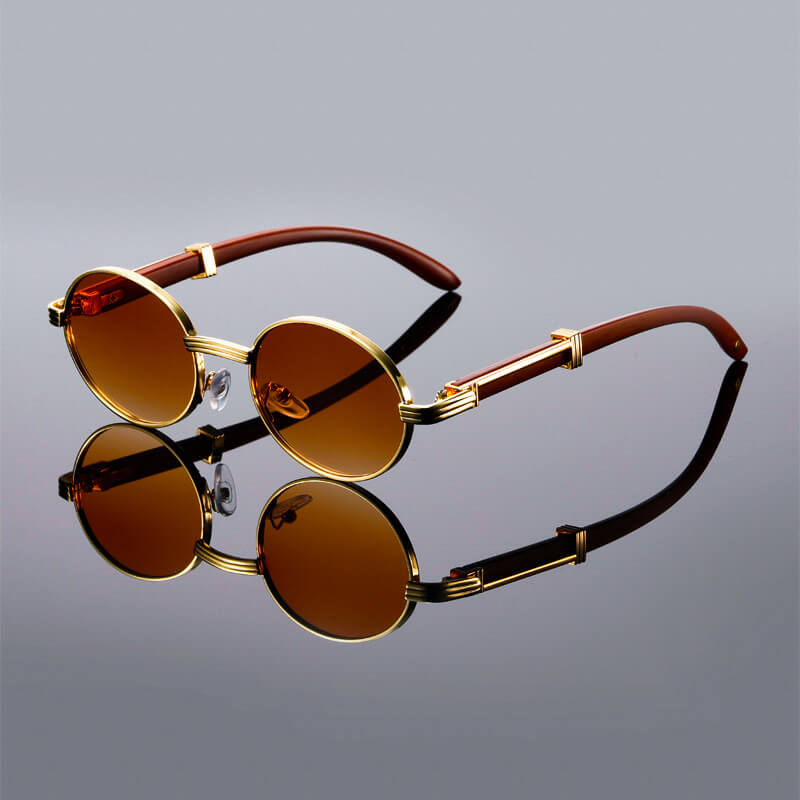 Retro Oval Sunglasses | UV 400 Protection with Lightweight Wooden Temples 2