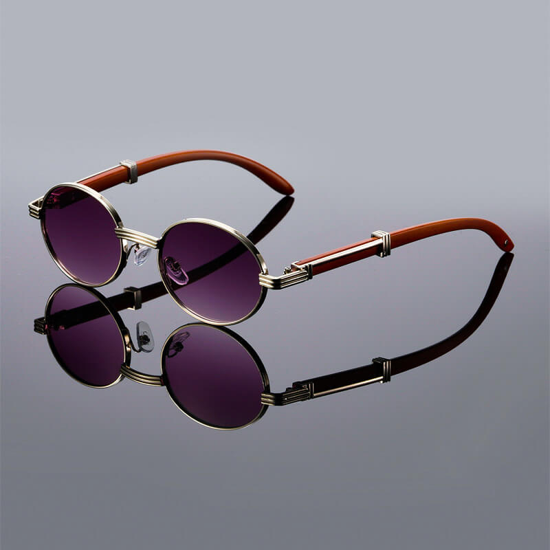 Retro Oval Sunglasses | UV 400 Protection with Lightweight Wooden Temples 3