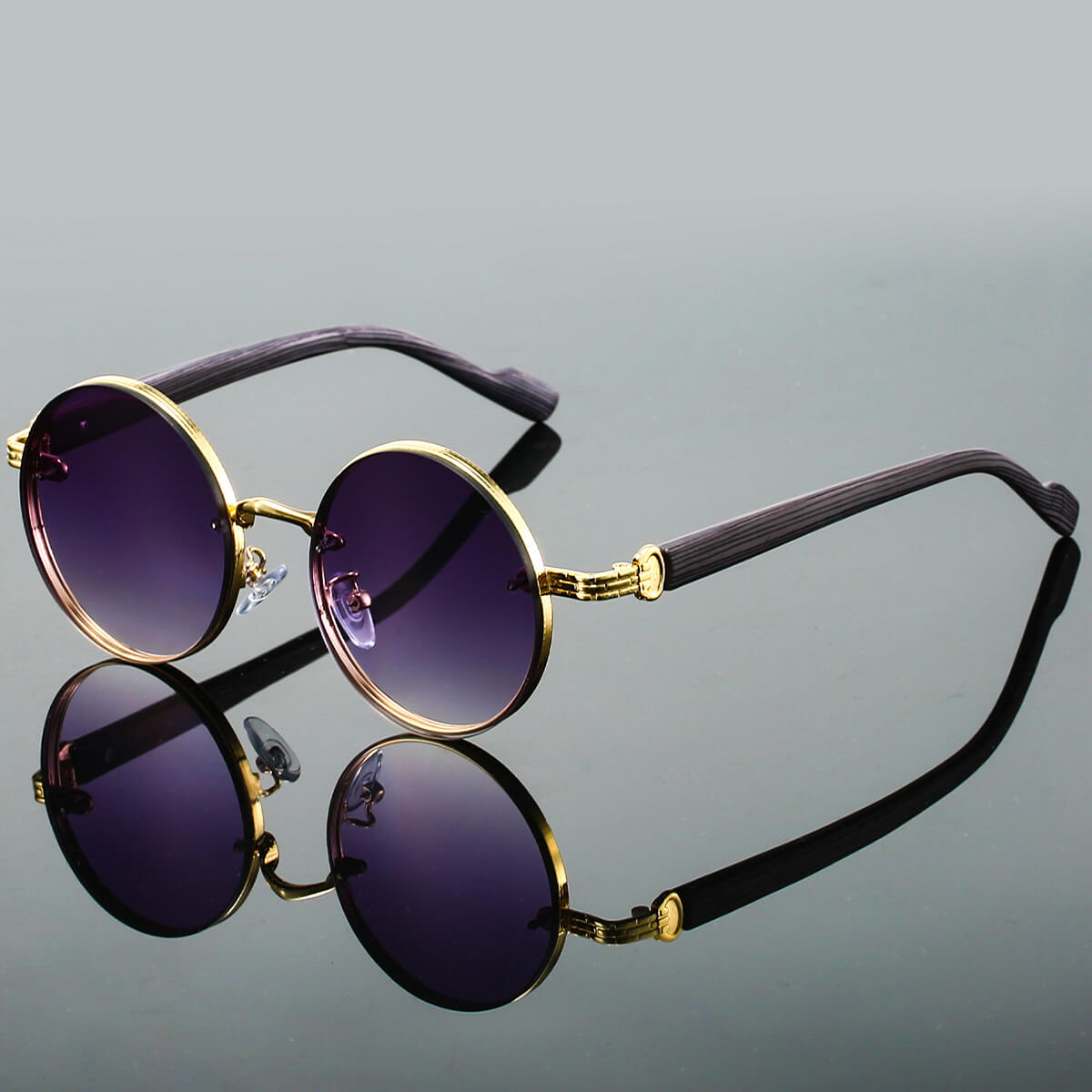 Retro Round Sunglasses | UV 400 Protection with Stylish Wood-Like Temples 2