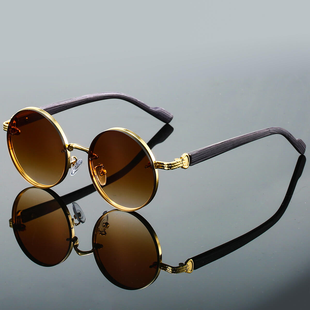 Retro Round Sunglasses | UV 400 Protection with Stylish Wood-Like Temples 3