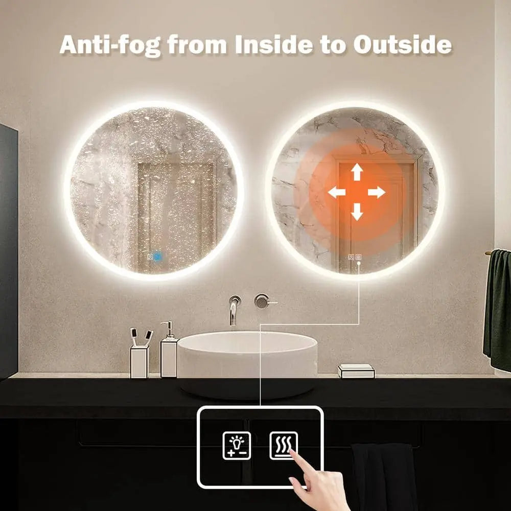 Rund LED-badrumsspegel med dimbara lampor