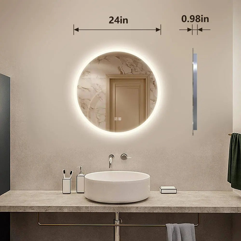 Rund LED-badrumsspegel med dimbara lampor