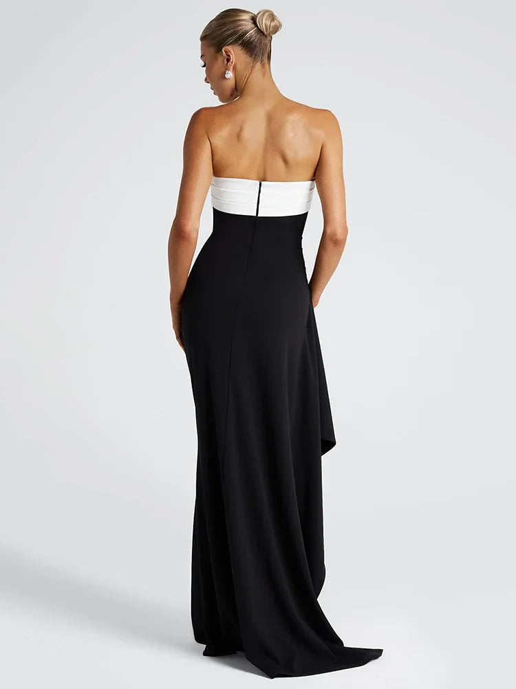 Schulterfreies Maxikleid in Schwarz und Weiß