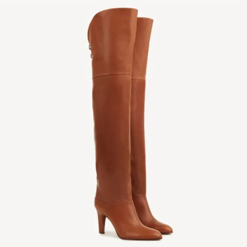 Black Over the Knee Boots | Premium Genuine Leather with Pointed Toe Design 1
