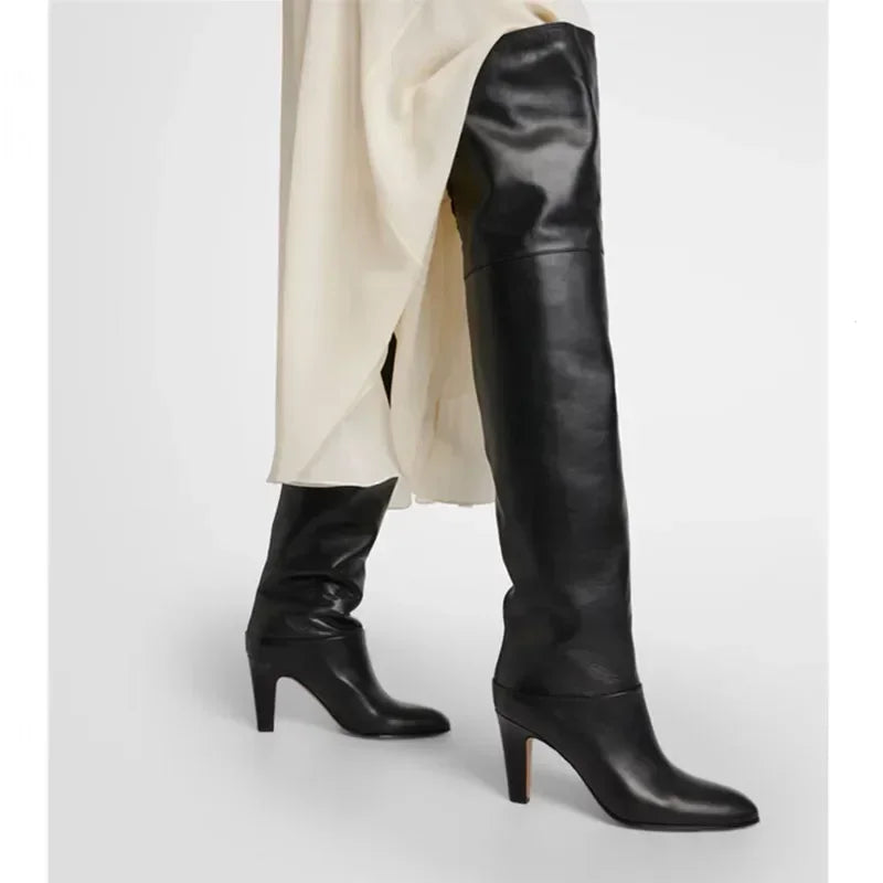 Black Over the Knee Boots | Premium Genuine Leather with Pointed Toe Design 4