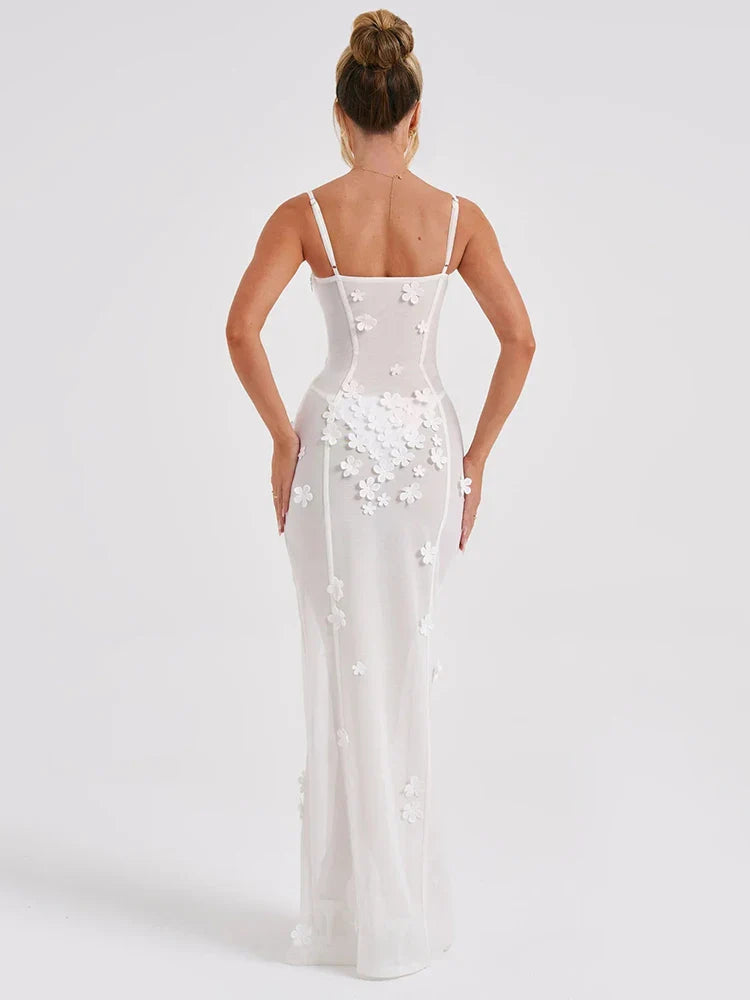 Floral Appliqué Korset Maxi Jurk