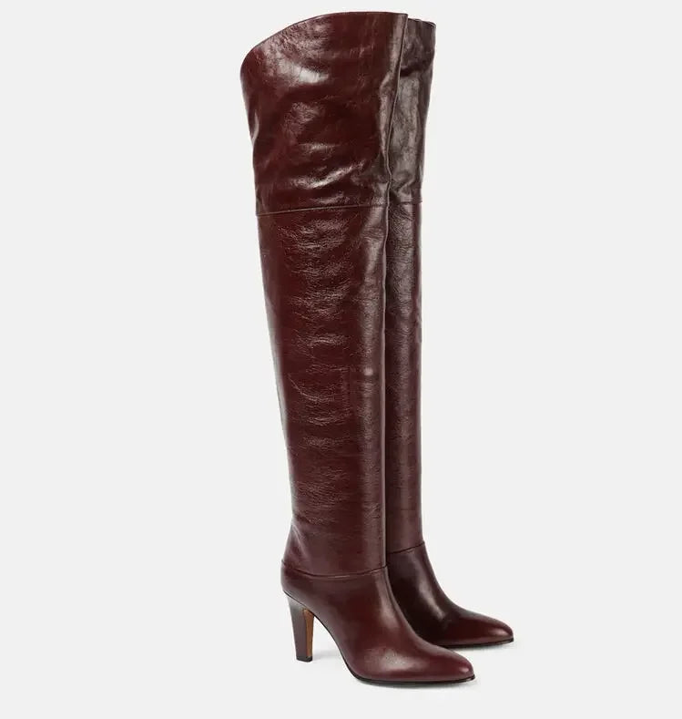Black Over the Knee Boots | Premium Genuine Leather with Pointed Toe Design 2