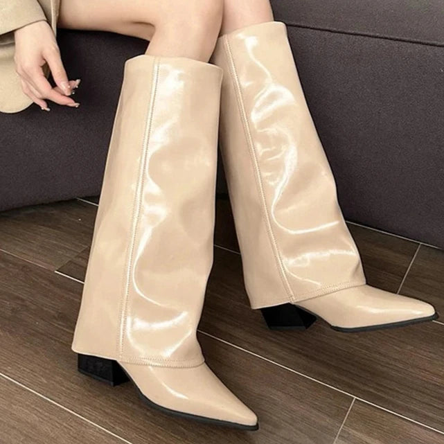 Fold-Over Eco-Leather Knee High Boots | Adjustable Fit and Stylish Design 10