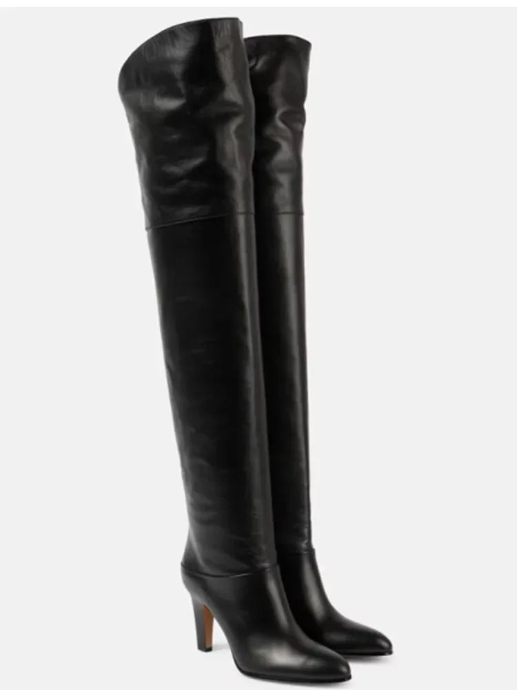 Black Over the Knee Boots | Premium Genuine Leather with Pointed Toe Design 3