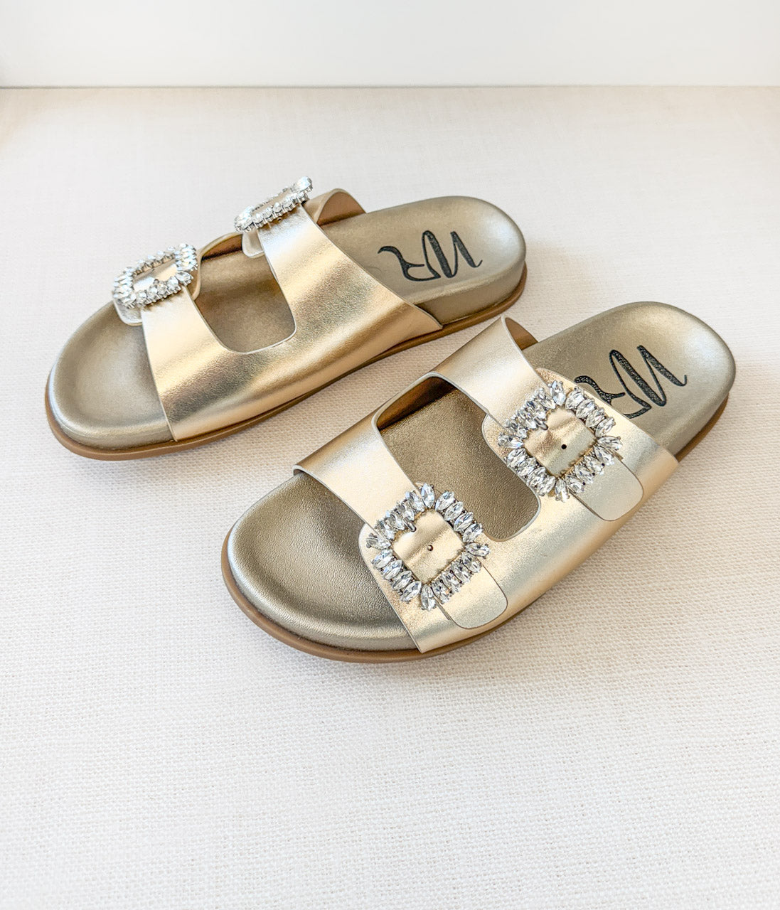 Mules à boucle en strass Stellar en or