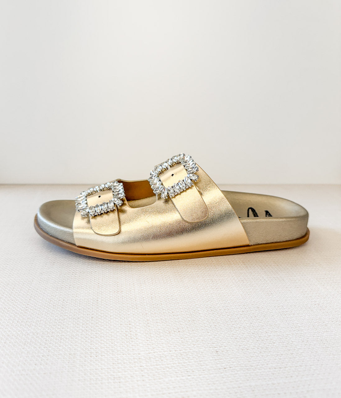 Mules à boucle en strass Stellar en or