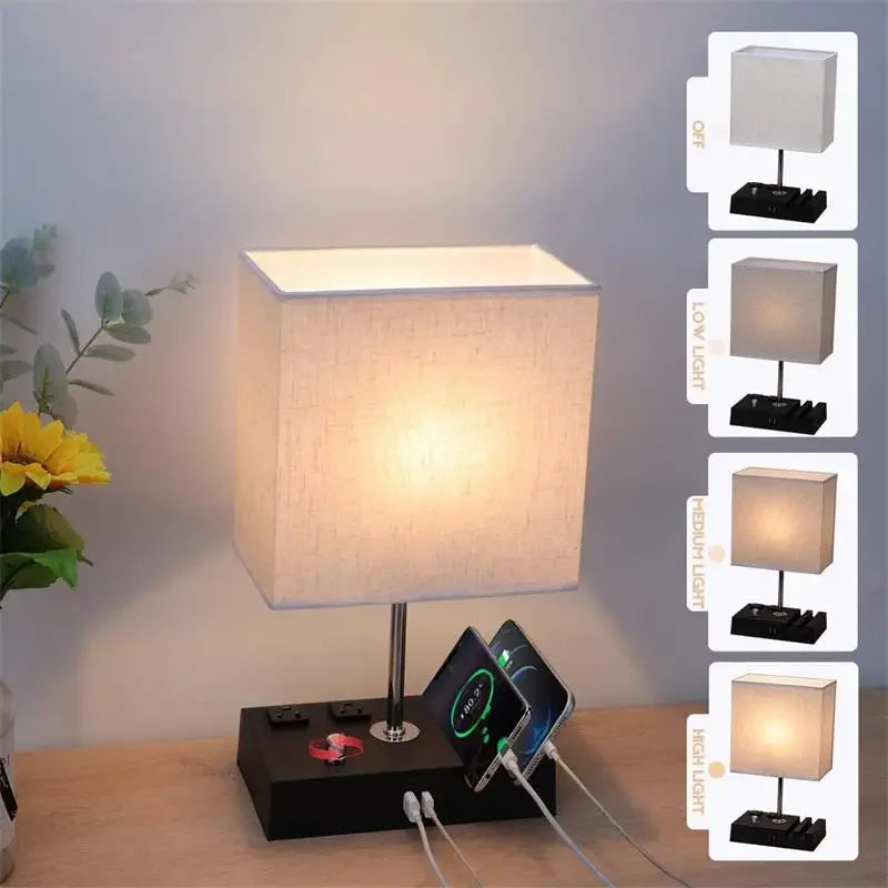 Lámpara de Cargador de Teléfono de Mesita con Regulador de Intensidad