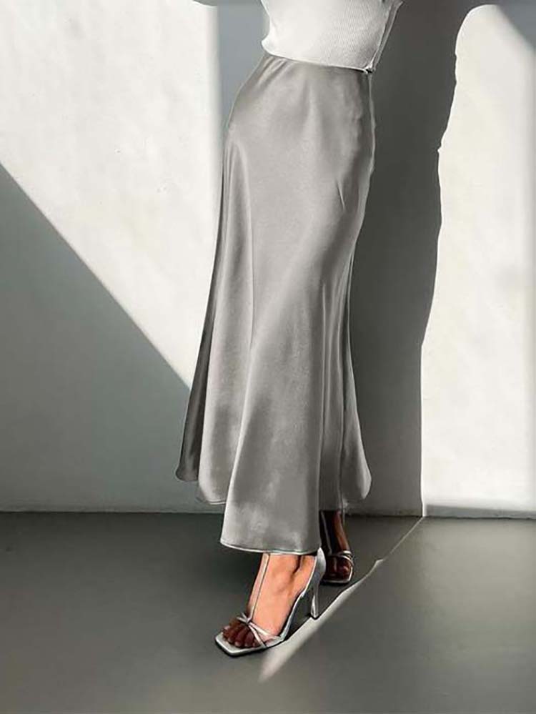 Satin Midi Skirt | Elegant A-Line Design with Glossy Finish 1