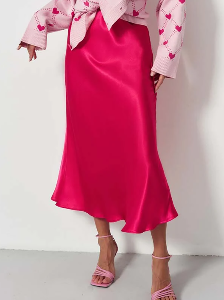 Satin Midi Skirt | Elegant A-Line Design with Glossy Finish 4