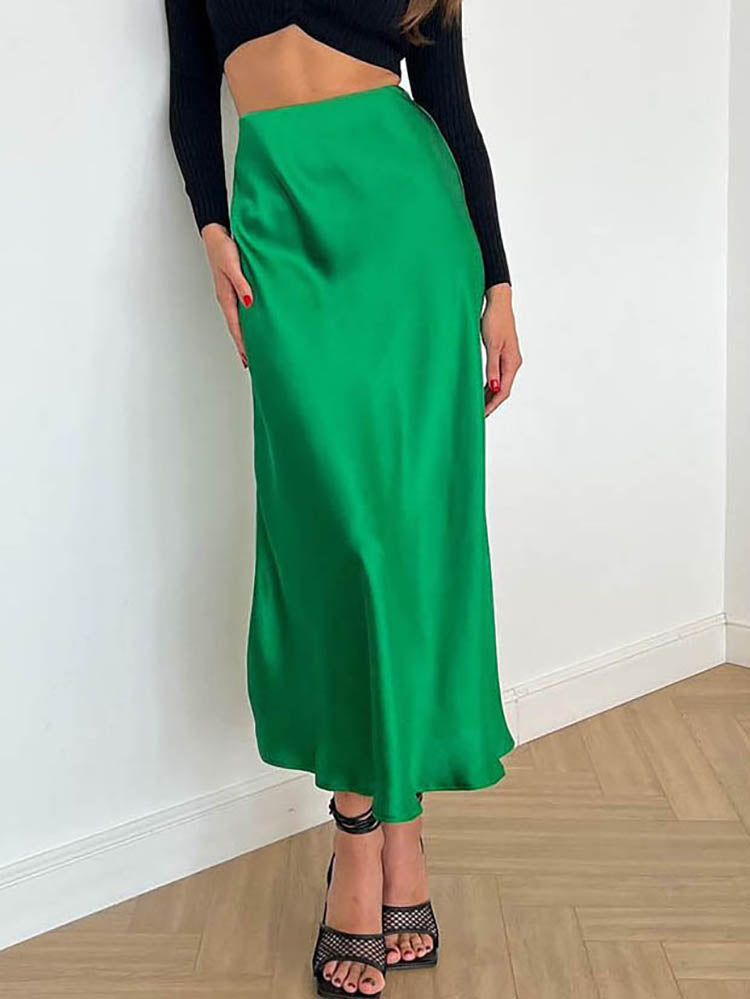 Satin Midi Skirt | Elegant A-Line Design with Glossy Finish 5