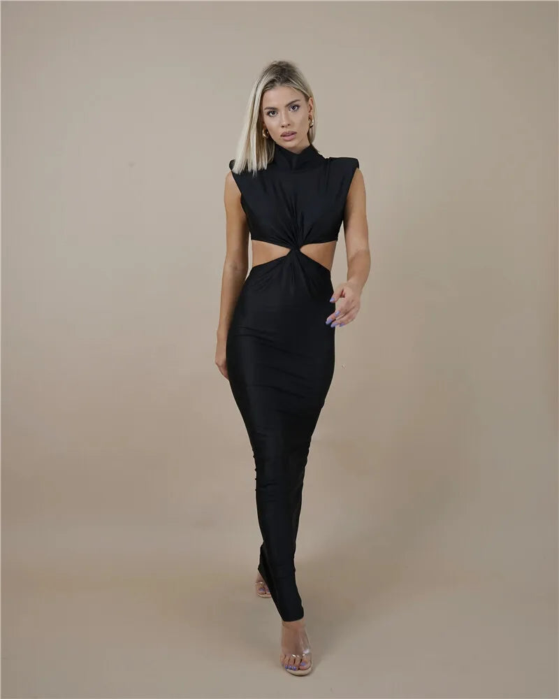 Maxikleid aus Satin mit Twist-Cut-Out und ärmellos