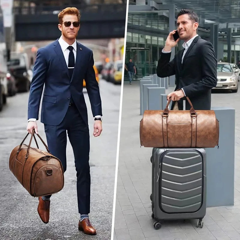 Faux Leather Garment Duffle Bag
