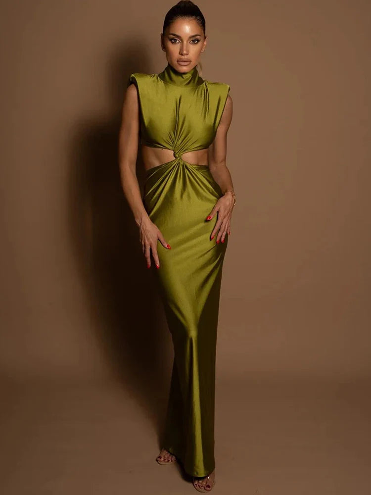 Maxikleid aus Satin mit Twist-Cut-Out und ärmellos