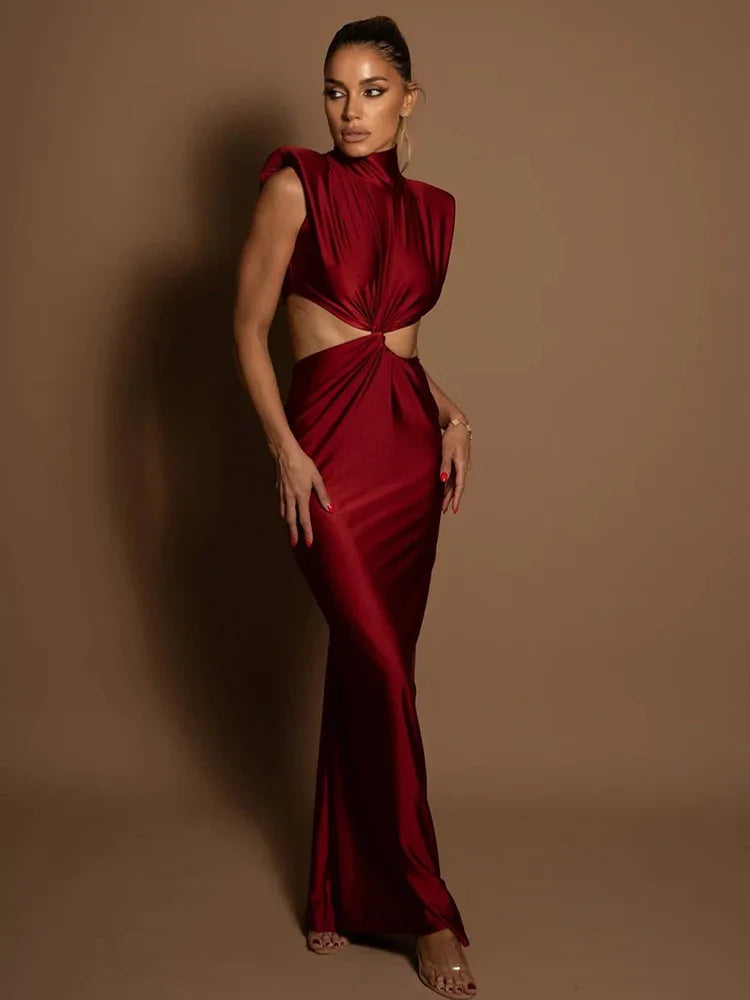 Maxikleid aus Satin mit Twist-Cut-Out und ärmellos
