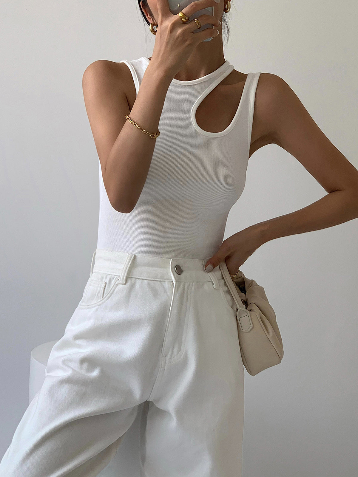 Semi-Sheer Cutout Tank Top | Asymmetrical Ribbed Design with Slim Fit 3