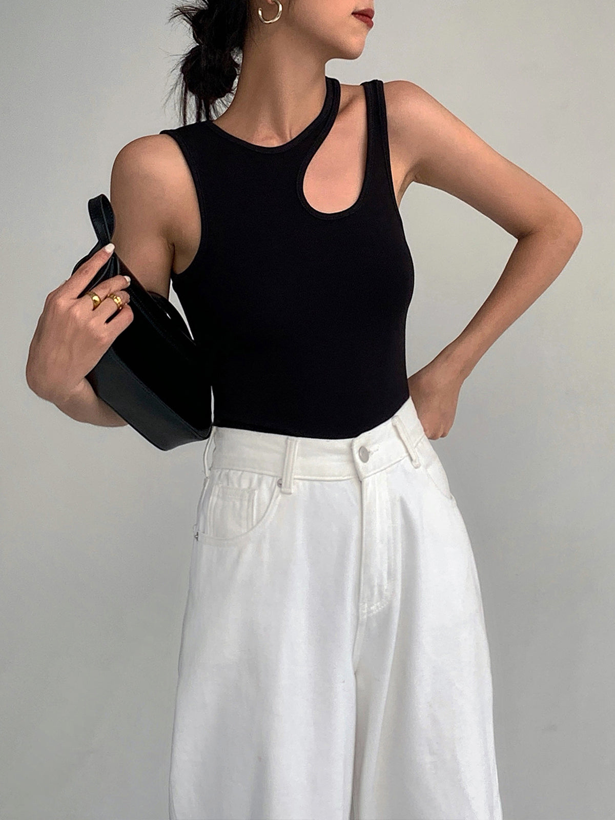 Semi-Sheer Cutout Tank Top | Asymmetrical Ribbed Design with Slim Fit 6
