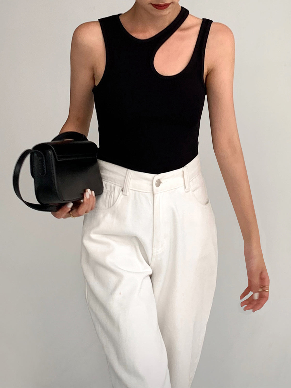Semi-Sheer Cutout Tank Top | Asymmetrical Ribbed Design with Slim Fit 7