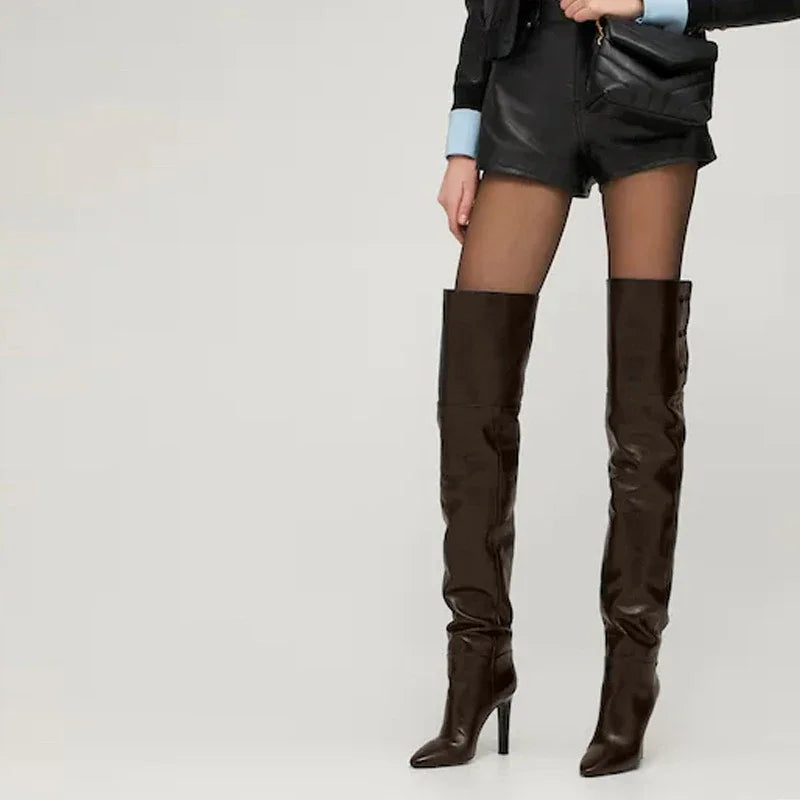 Studded Black Over the Knee Boots | Edgy Leather with Stiletto Heel 3