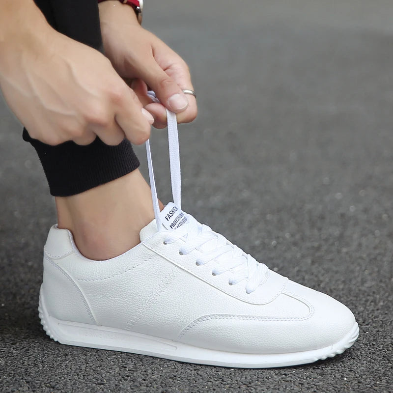 Casual Men's Sneakers – Breathable White Leather Loafers with Non-Slip Sole for All-Day Comfort 4