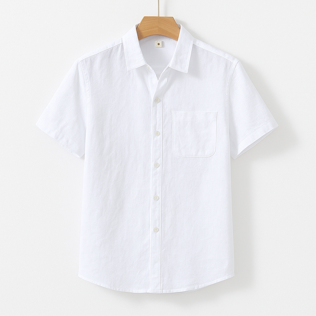 Short Sleeve Linen Shirt | Breathable Fabric with Chest Pocket for Summer Comfort 1