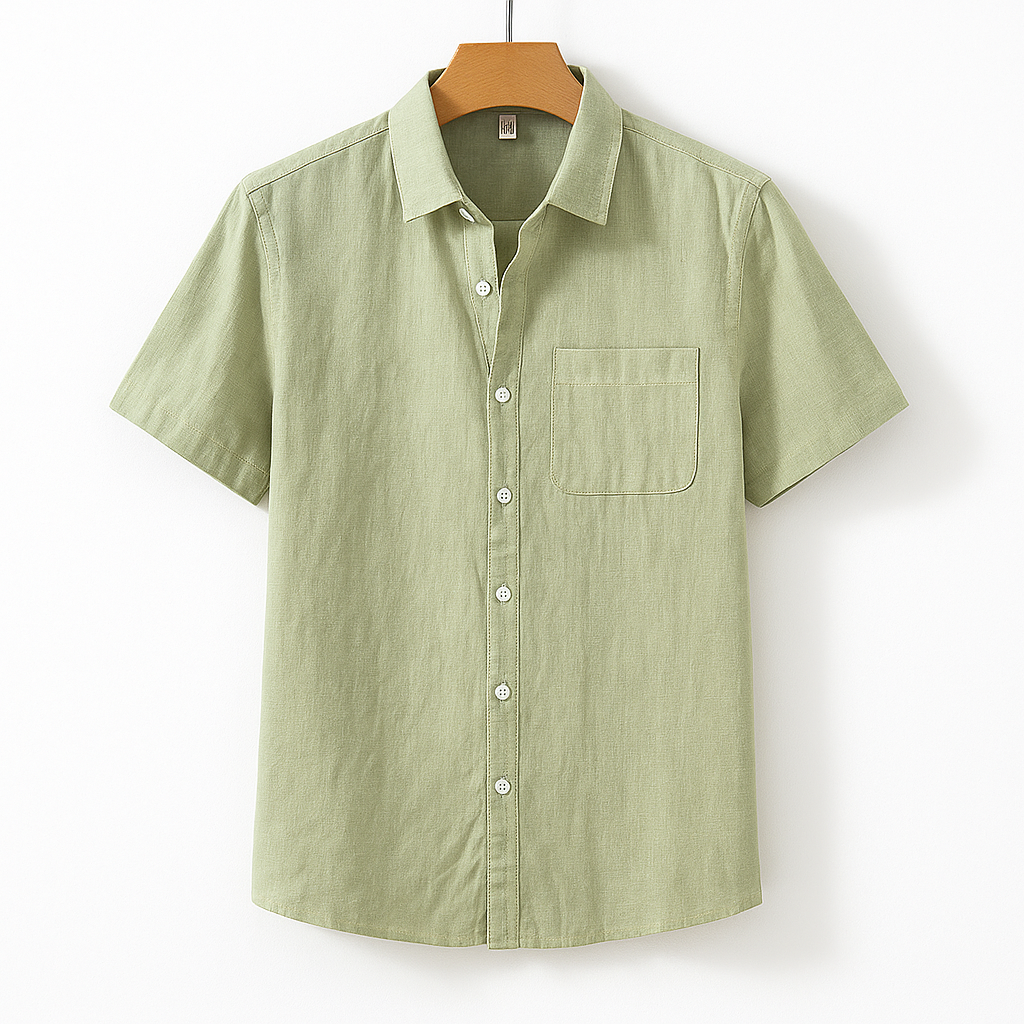 Short Sleeve Linen Shirt | Breathable Fabric with Chest Pocket for Summer Comfort 2