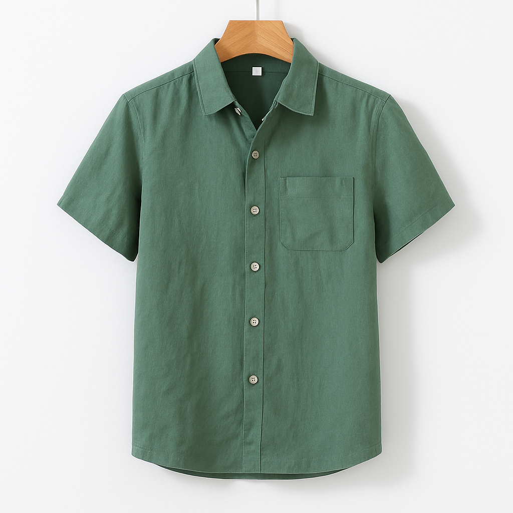 Short Sleeve Linen Shirt | Breathable Fabric with Chest Pocket for Summer Comfort 4