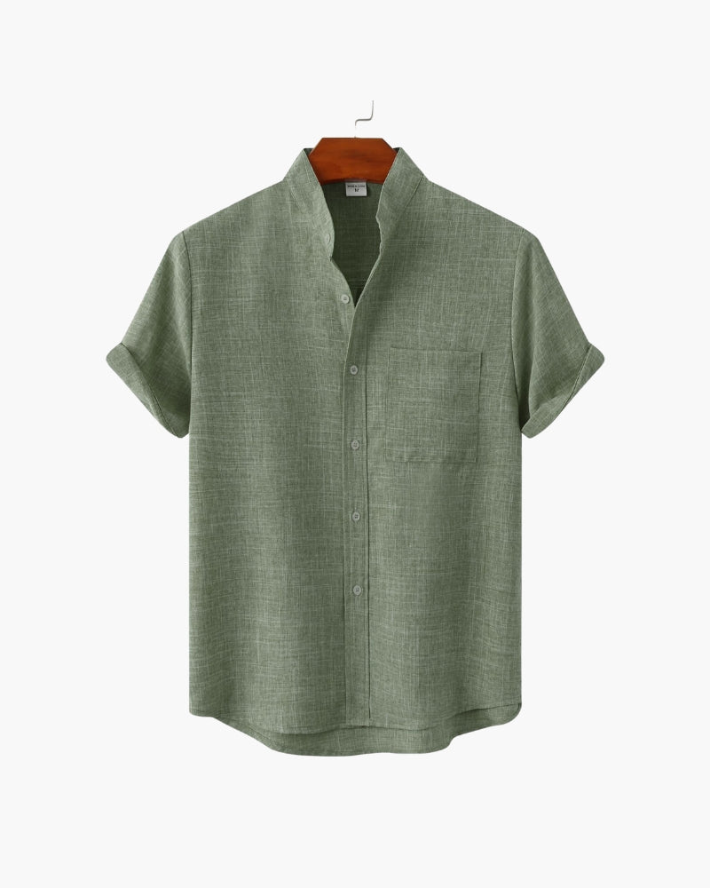 Short Sleeve Men's Shirt | Modern Stand Collar with Chest Pocket 0