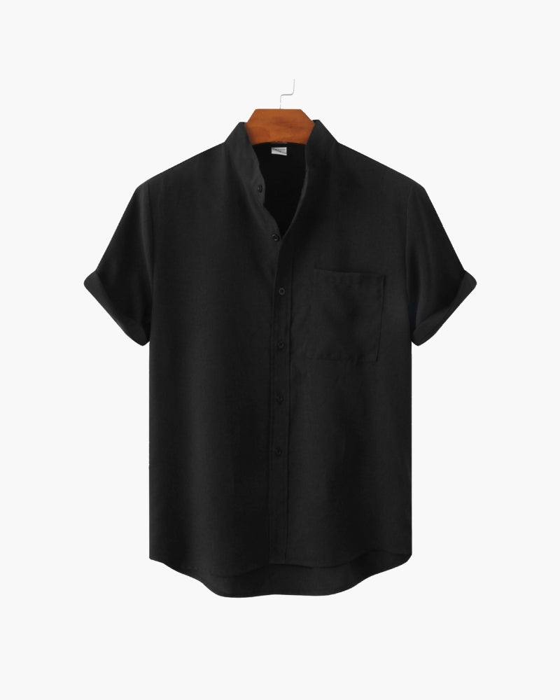 Short Sleeve Men's Shirt | Modern Stand Collar with Chest Pocket 10