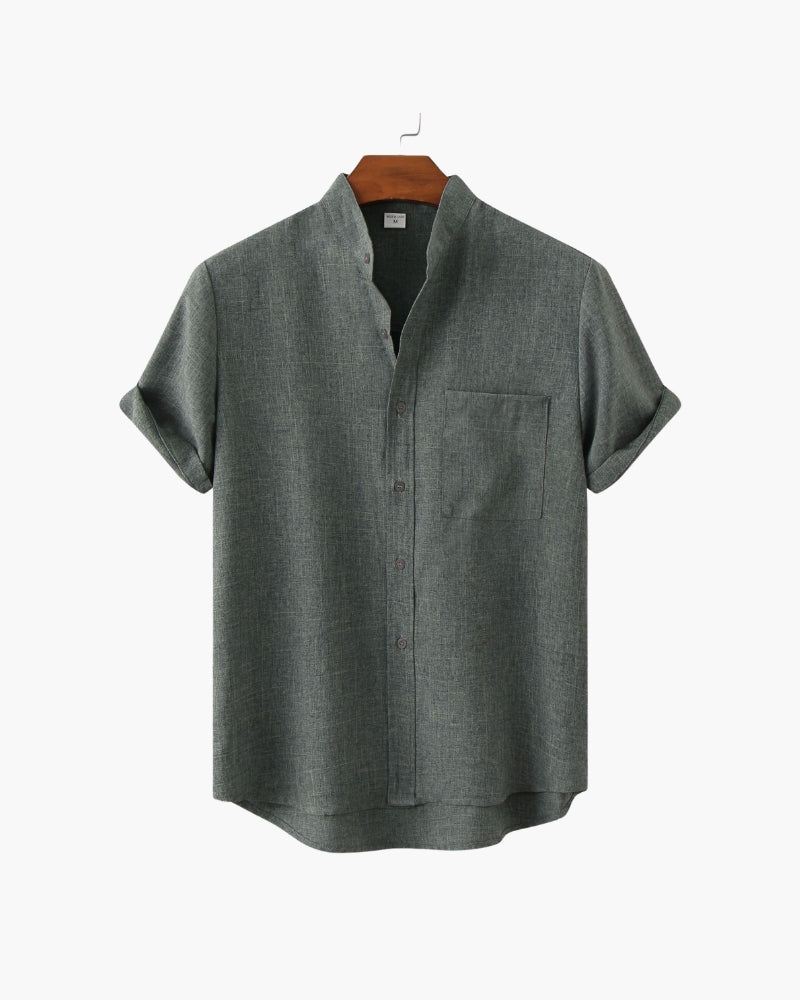 Short Sleeve Men's Shirt | Modern Stand Collar with Chest Pocket 3