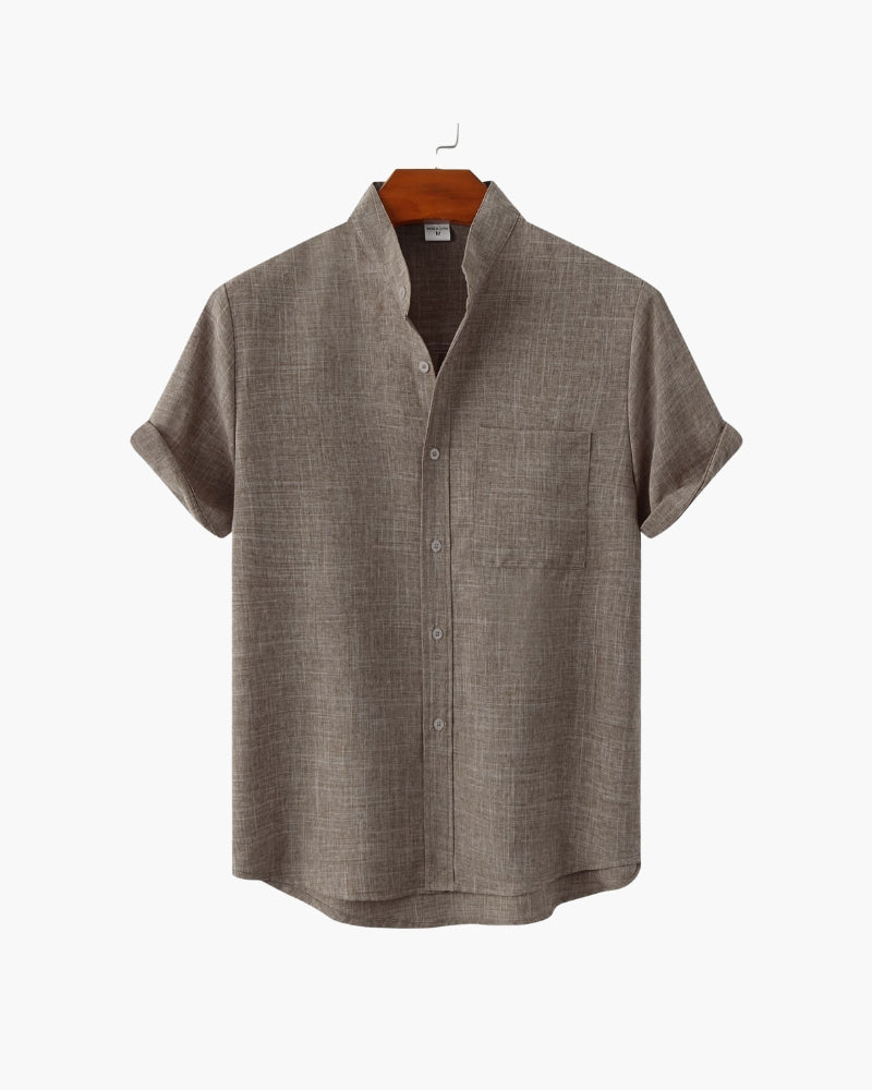Short Sleeve Men's Shirt | Modern Stand Collar with Chest Pocket 5