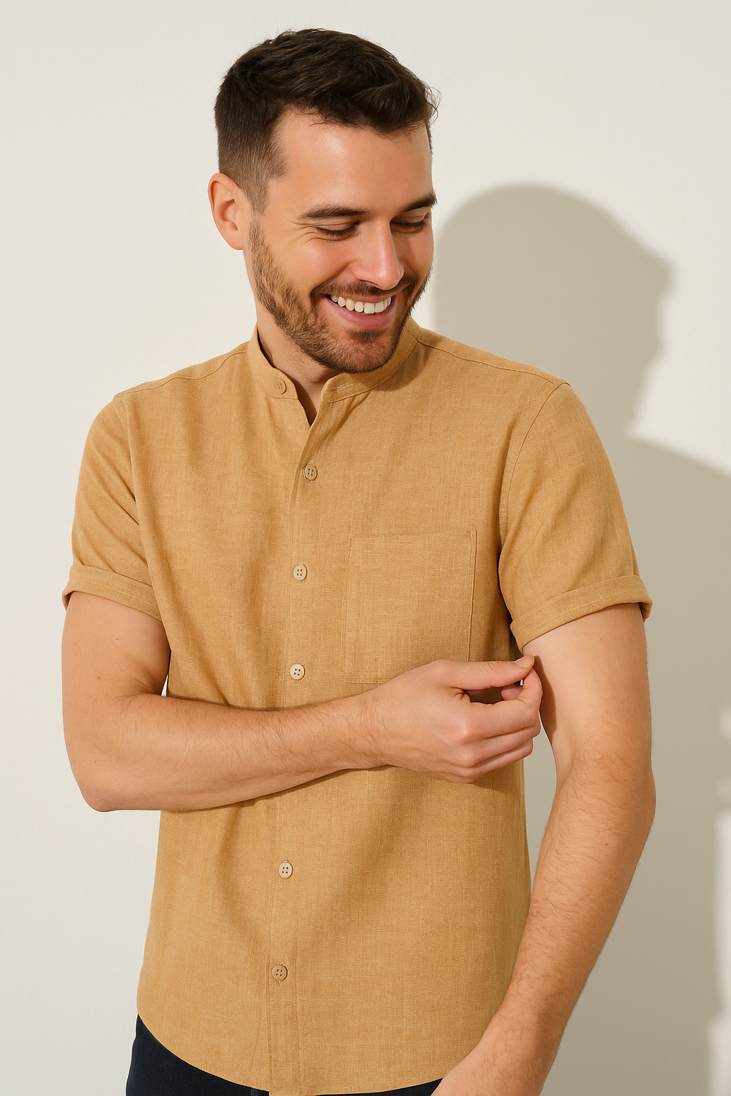 Short Sleeve Men's Shirt | Modern Stand Collar with Chest Pocket 6