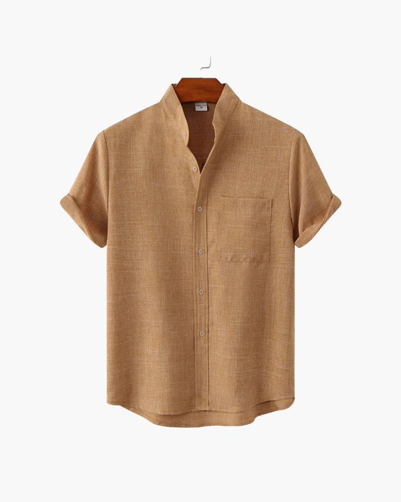Short Sleeve Men's Shirt | Modern Stand Collar with Chest Pocket 7