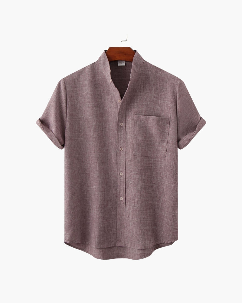 Short Sleeve Men's Shirt | Modern Stand Collar with Chest Pocket 9