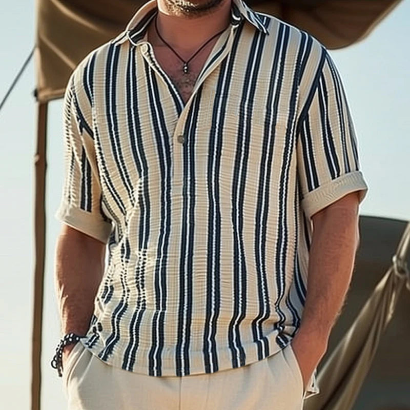Short Sleeve Striped Shirt | Lightweight Fabric with Classic Collar & Relaxed Fit 2