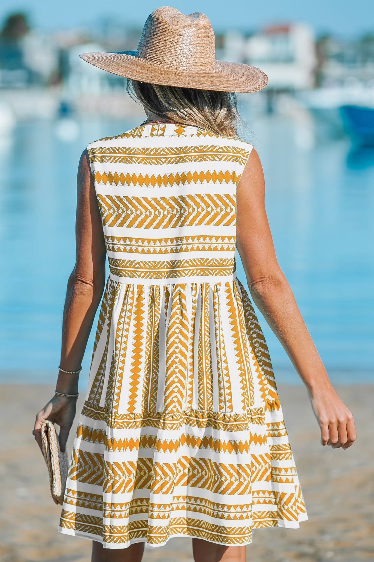 Sleeveless Boho Dress | Striped Fit & Flare with V-Neck Design 6